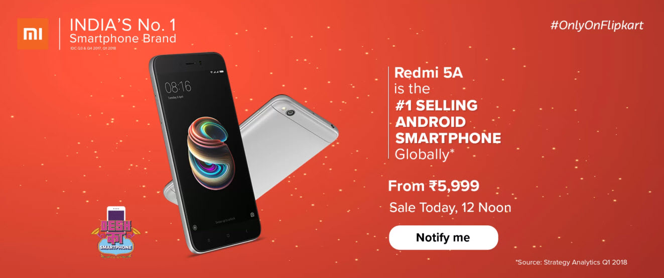 Xiaomi Redmi 5A sale on Flipkart today at 12 PM