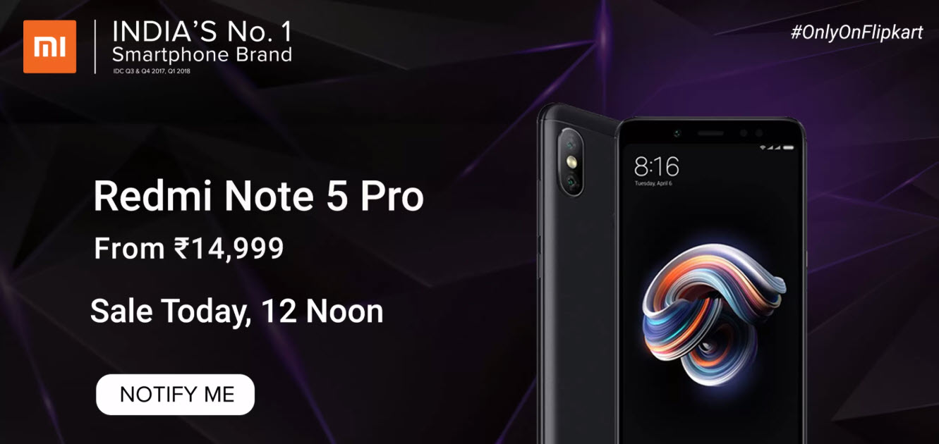Xiaomi Redmi Note 5 Pro sale today at 12PM on Flipkart
